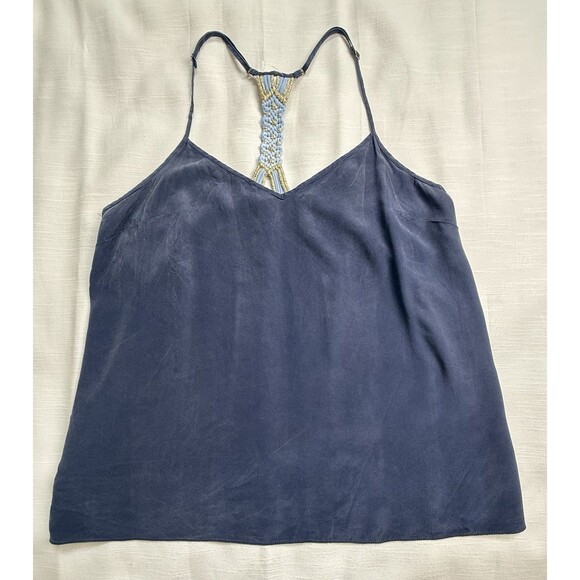 Lilly Pulitzer Crochet Racerback Camisole 100% Silk Tank Top Navy Sz Large New - Picture 1 of 7